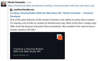 A screenshot how my posts look when I share them in Slack.